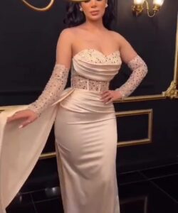 احلى فستان سهرة لون بيج