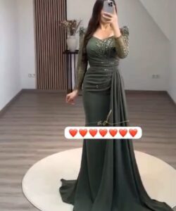 فستان سهرة لون زيتي روعه