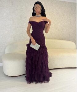 فستان سهرة لون عودي أنيق