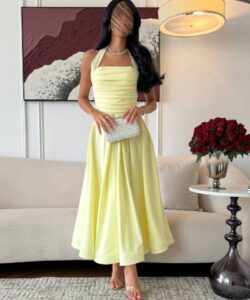 أجمل فستان سهرة لون أحمر _أصفر