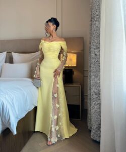 أجمل فستان سهرة لون أصفر