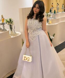 فستان سهرة لون سماوي فخم وانيق