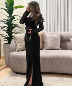 أجمل فستان سهرة لون اسود كم طويل