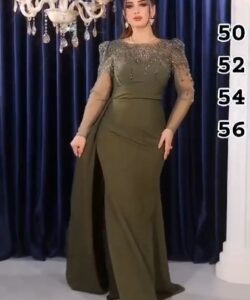 فستان سهرة لون زيتي فخم وانيق