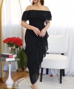 فستان سهرة لون اسود شيفون جورجيت روعه