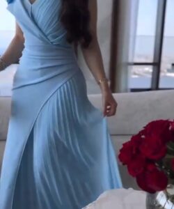 أجمل فستان سهرة لون سماوي