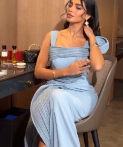 أجمل فستان سهرة لون سماوي