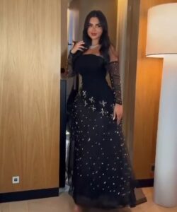 أجمل فستان اسود تتطريز خرز دبل كلوش