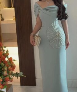 فساتين_سهرة جذابه لون سماوي