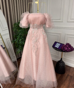 أجمل فستان سهرة تل شبك مطرز