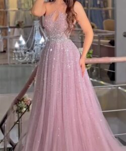 احلى فستان سهرة تل مرصع فصوص كرستال