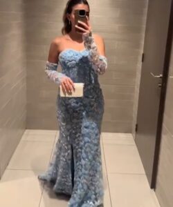 أجمل فستان سهرة لون سماوي