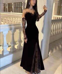 فستان سهرة مخمل فخم وانيق