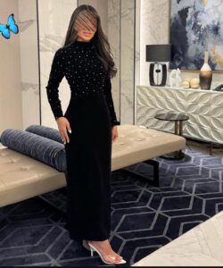 فساتين سهرة جوخ لون أسود روعه