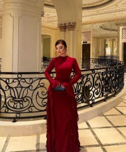 افخم فستان أحمر كريب استرتش