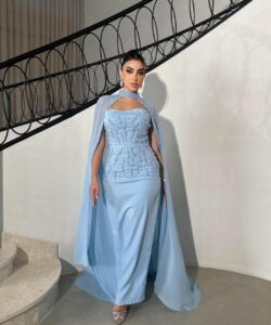 أجمل فستان فخم لون سماوي