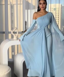 افخم فستان طويل لون سماوي