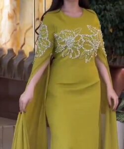 أجمل فستان سهرة لون ليموني