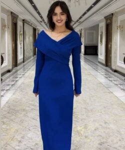 أجمل فساتين سهرة لون نيلي