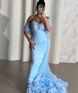 أجمل فستان سهرة لون سماوي