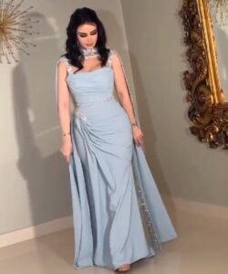 أجمل فساتين سهرة لون سماوي