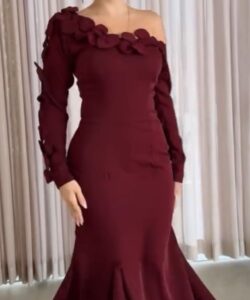 فستان سهرة لون نبيتي فخم وانيق