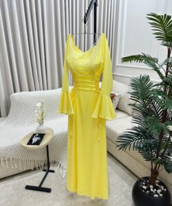 فستان سهرة لون أصفر جميل جدا