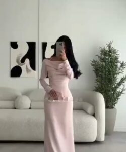 فستان سهرة ب كم طويل فخم وانيق