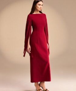 فستان سهرة أحمر كريب تحفه