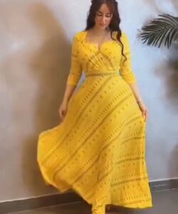 فستان سهرة لون أصفر فخم وانيق