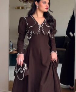 اجمل فساتين سهره لون بني