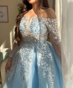 اجمل فساتين سهره لون سماوي