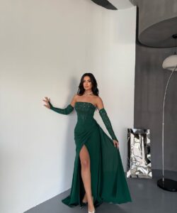 فساتين سهره لون زيتي