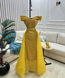 فساتين سهره لون اصفر