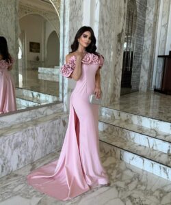 فستان سهره طويل لون بمبي