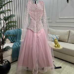 فستان سهره لون وردي تل