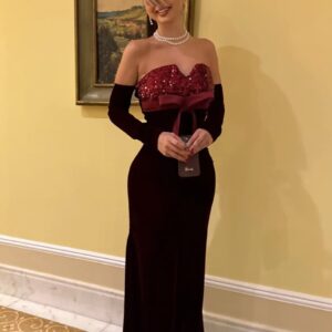 فساتين سهره لون نبيتى مخمل