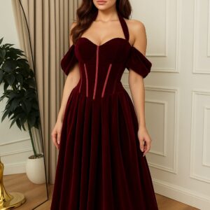 فساتين سهره لون نبيتى