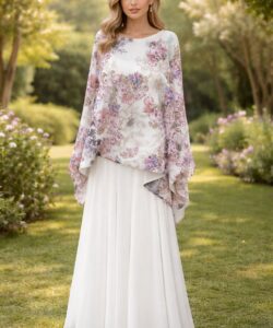 فستان سهرة لون ابيض مشجر