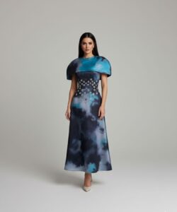 فستان سهره لون سماوي منقوش