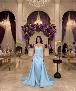 فستان سهرة أزرق فاتح فاخر بتصميم كورسيه