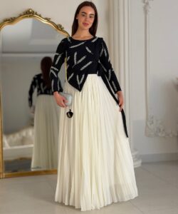 فستان سهرة أسود وأوف وايت