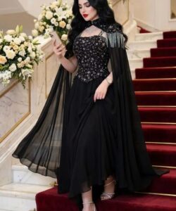 فستان سهرة أسود كاب شيفون